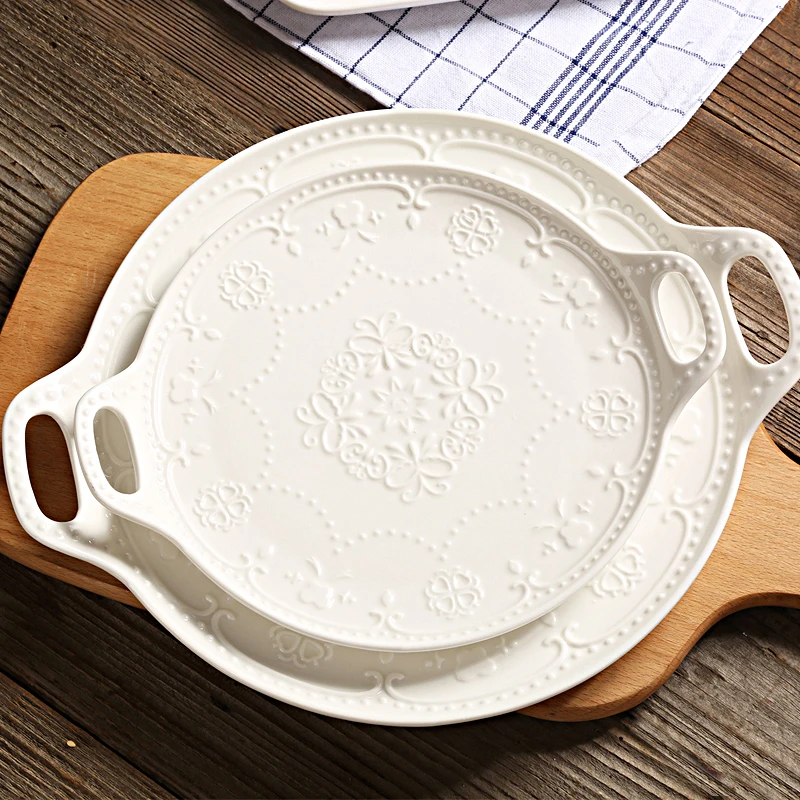 European-style Ceramic Binaural Rectangular Plate Baking Dish Salad Plates Dessert Fruit Tray Tableware Fish Plate Cold Dish