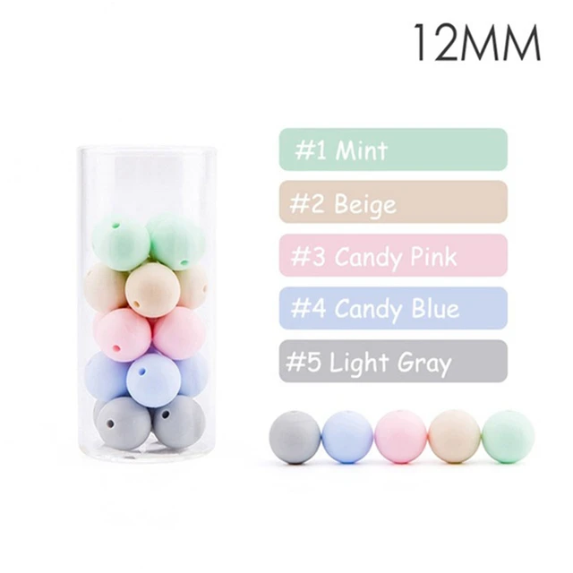 60pcs 12mm Baby Teether Silicone Beads Diy Pacifier Chain Bracelet Bpa Free Chewable Round Silicone Bead Accessories For Newborn Pink gray set