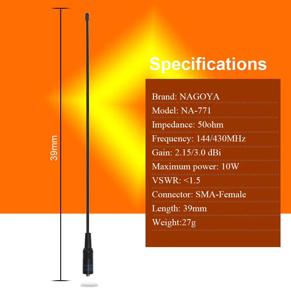 Антенна NAGOYA NA-771 SMA типа «мама» SMA-F двойной широкая полоса гибкая антенна VHF/UHF 144/430 МГц двухстороннее радио BAOFENG UV-5R BF-888S UV-82 и т. д