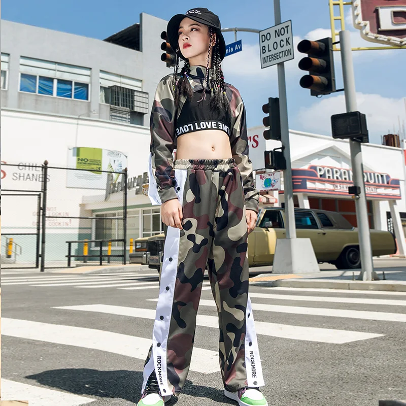 New Girls Jazz Dance Costumes Children's Hip-hop Street Clothes Camouflage Long-sleeved Suits Hiphop Rave DN6757 | Тематическая