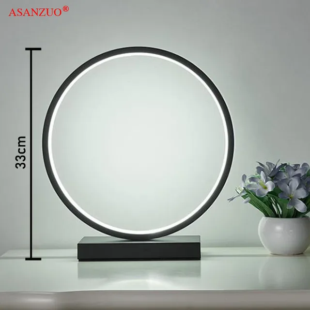 Modern Table Lamp Aluminum LED bedroom reading lamp Minimalist Type 8/circle nighstand lamp LED Bedside Lamp Black body Dia 30cm