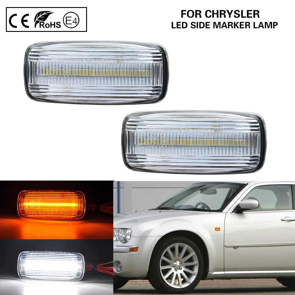 

2pcs clear lens LED front side marker light lamp(Amber)LED Position lights(white)for Chrysler 200 300 Sebring Town & Country