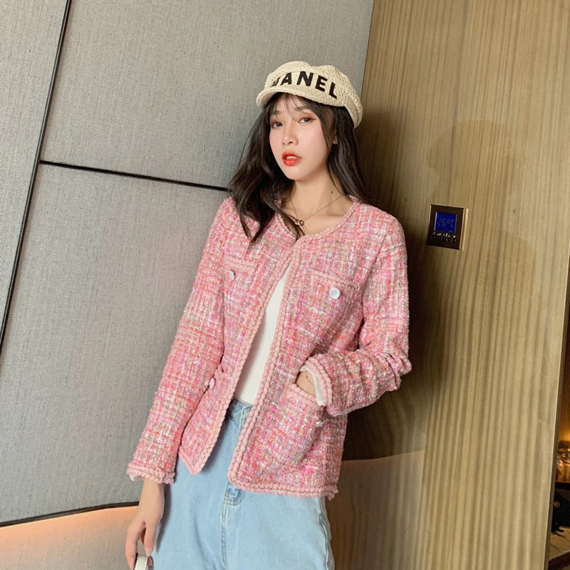 

Will fall on the new web celebrity custom pink long sleeves tweed small sweet wind short coat women's blouses