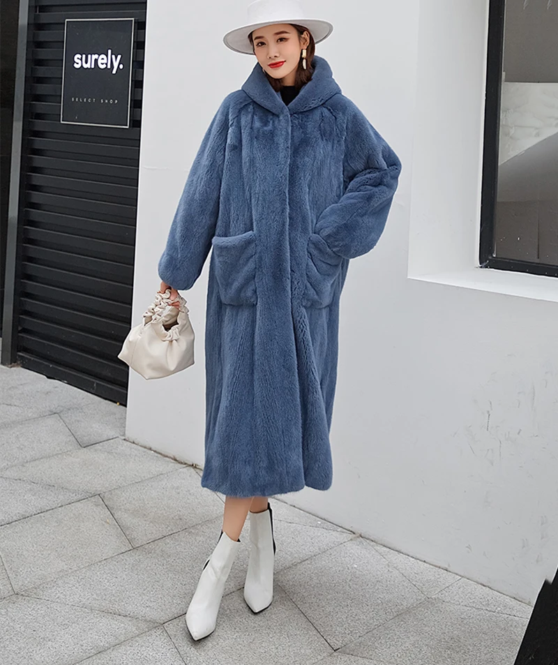 Ftangaiur зимняя импортная фиолетовая Вельветовая норковая шуба однотонная норковая шуба с карманами Женская длинная шуба из настоящей норки