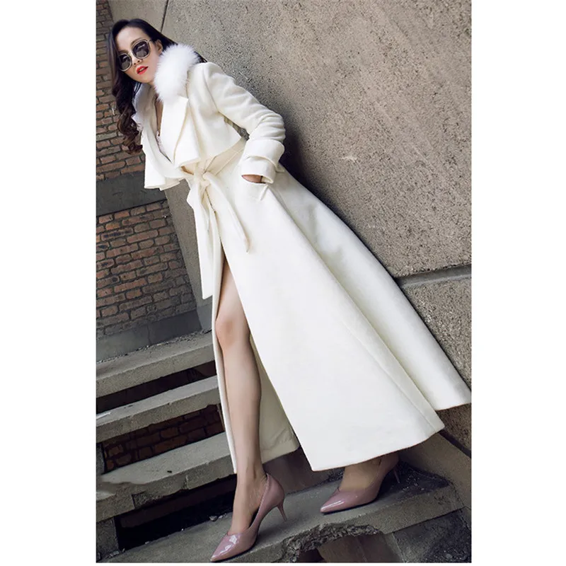 Женское шерстяное пальто с толстым меховым воротником, новинка года, S-2XL, большие размеры, однотонная Модная тонкая парка, пальто, feminina JD553