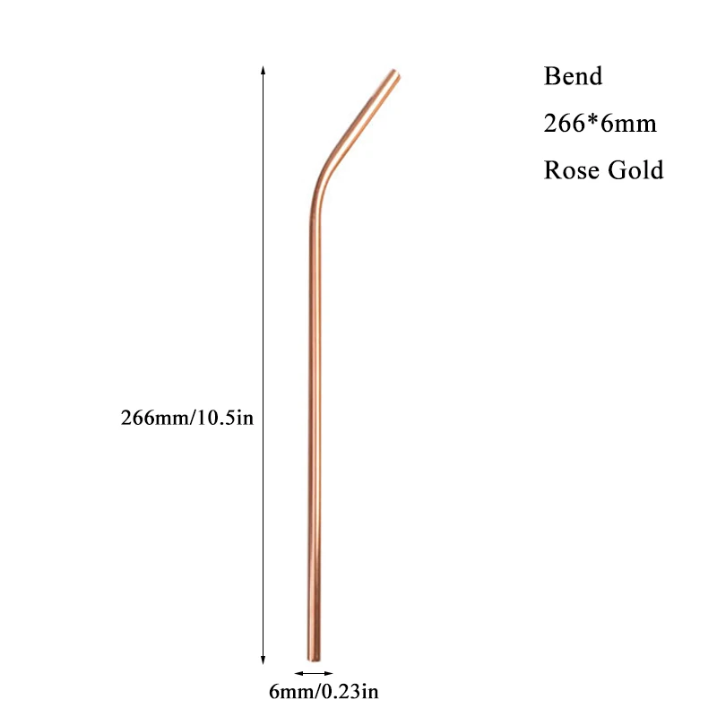 Многоразовый металлический питьевой соломы 304 металлическая соломинка из нержавеющей стали с чистящей щеткой для кружек 6 мм Бар вечерние аксессуары - Цвет: rose gold 266mm bend