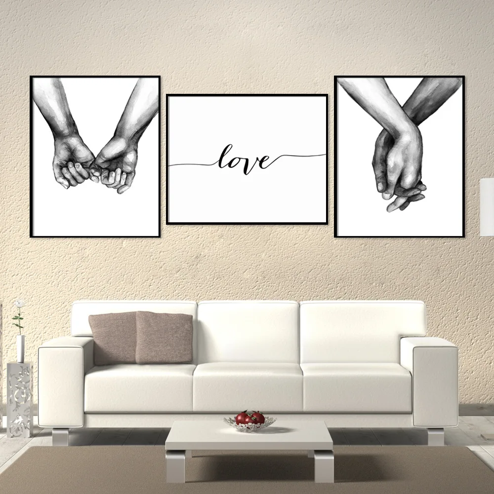 Nordic Poster Black and White Holding Hands Picture Canvas Prints Lover Quote Painting Wall Art for Living Room Minimalist Decor | Дом и сад