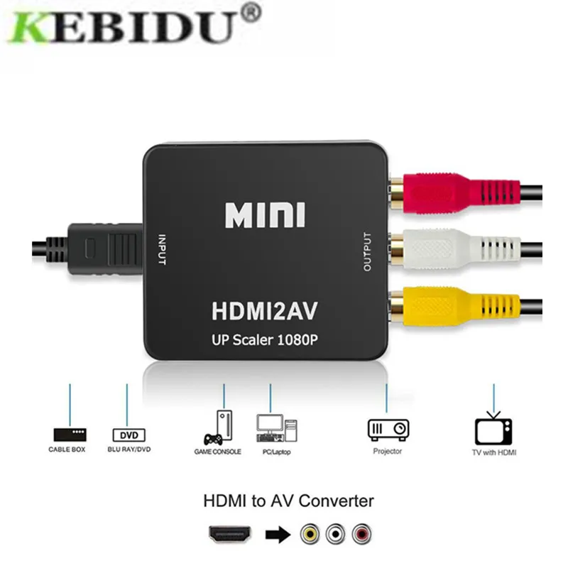 Kebidu Full HD 1080P AV к HDMI-совместимый преобразователь 3RCA композитный CVBS AV2 аудио |