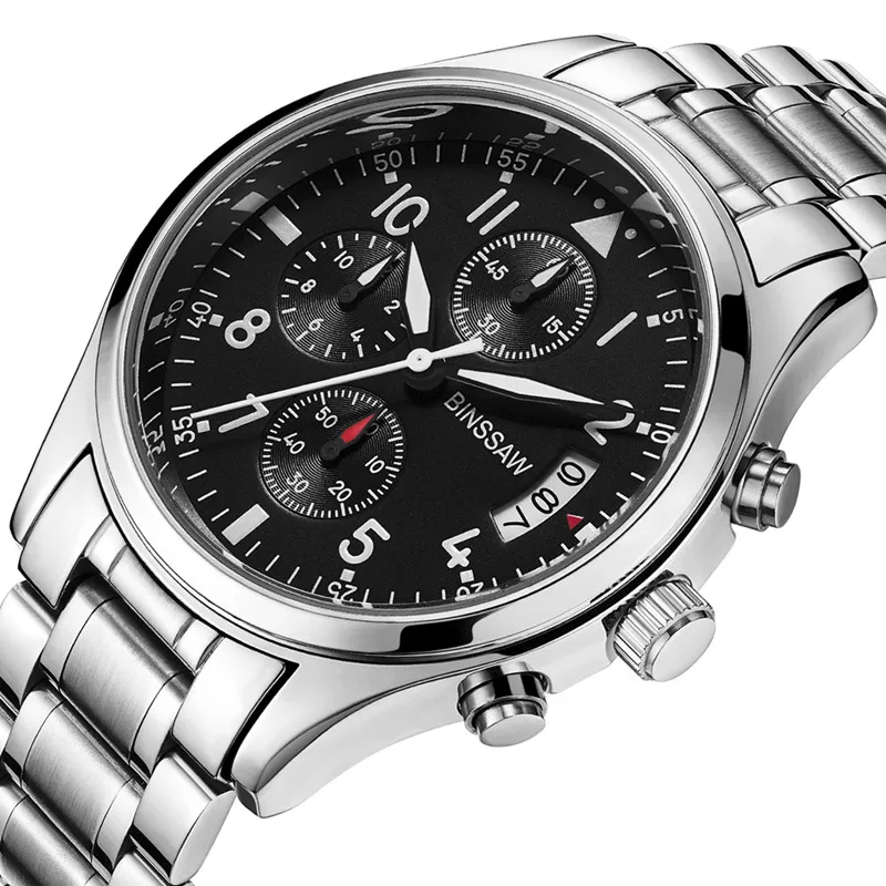 BINSSAW New Luxury Brand Top Watch Luminous Waterproof Leather Quartz Men S Military Watches Quartz-watch Relogio Masculino photo