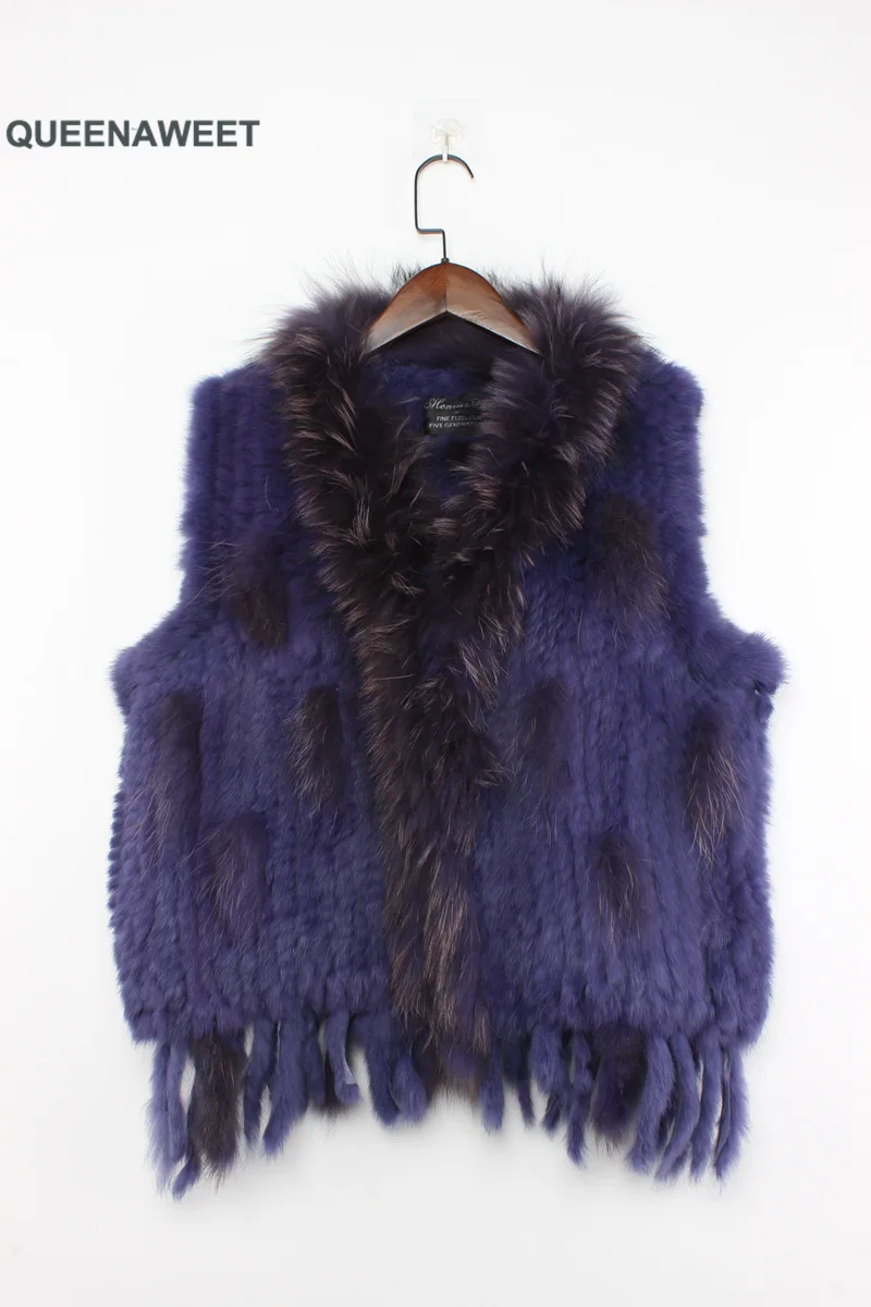 Royal blue Новинка,, женский жилет из натурального кроличьего меха, женский жилет с воротником из натурального меха енота, жилет из натурального меха - Цвет: Royal blue