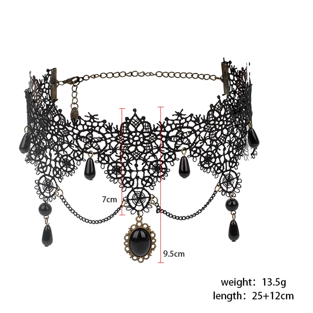 Модное богемное кружевное Готический тату-чокер для женщин, винтажное ожерелье с черным кристаллом, готический панк воротник, колье, ювелирное изделие
