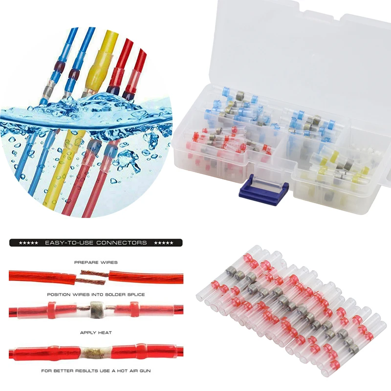 

100Pcs Mixed Heat Shrink Sordering Terminals Waterproof Solder Sleeve Tube Electrical Wire Insulated Butt Connectors Kit