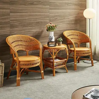 

Natural rattan chair balcony outdoor table and chair three-piece combination table and chair leisure garden garden chair