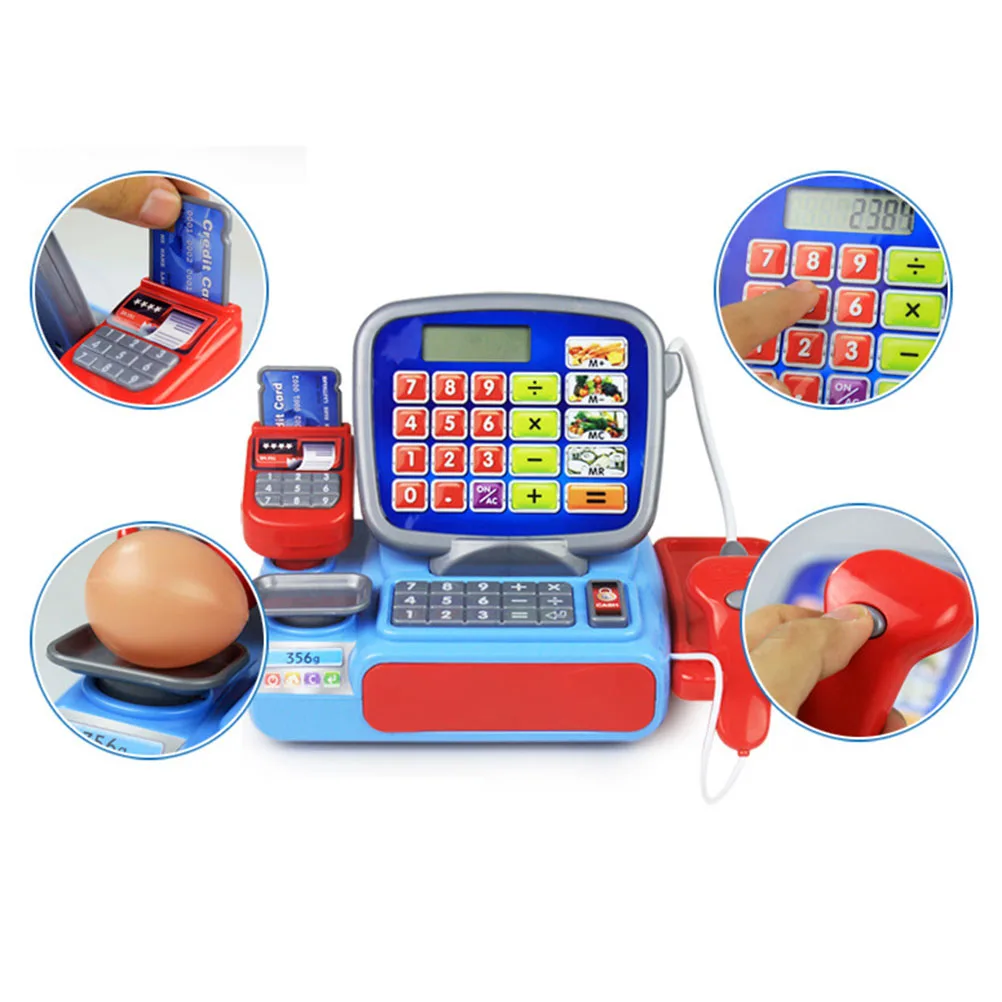 TOPCOMWW Kids Shopping Simulation Cash Register with Scanner Weighing Scale Pretend Play Toy Electronic Furniture Checkout Kids Toy 