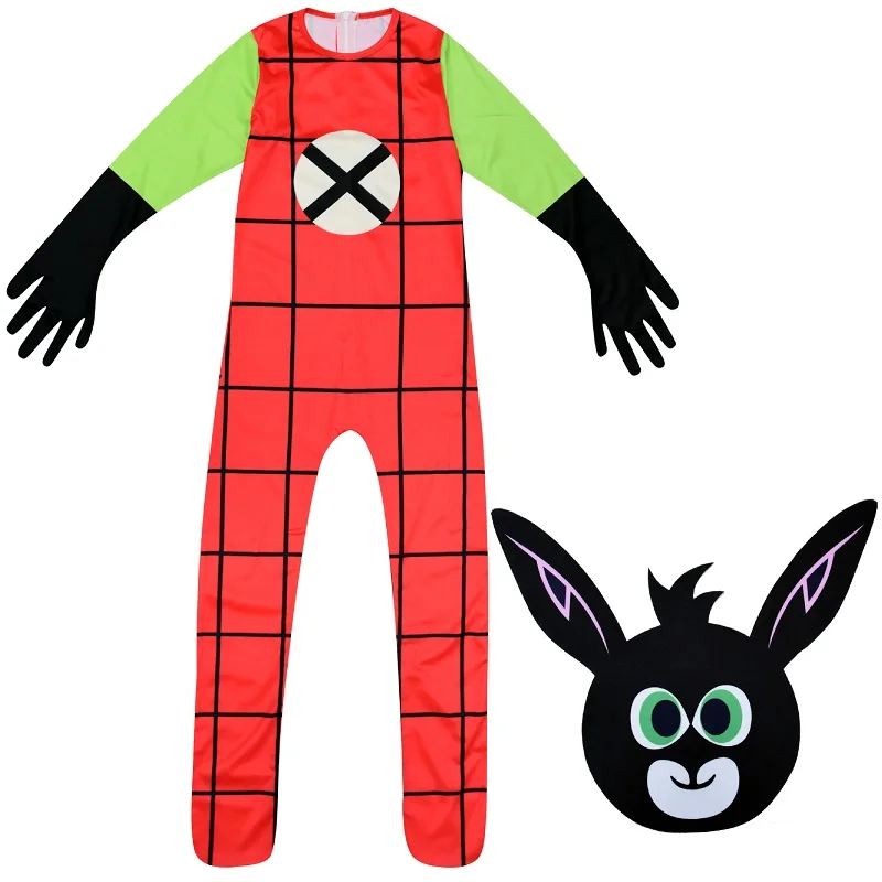 Новинка; Детский комбинезон Bing Bunny; маскарадный костюм; милая одежда+ маска; комплект одежды для выступлений с рисунком кролика; вечерние подарки для мальчиков и девочек