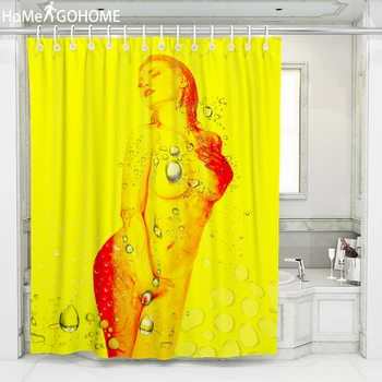 

Naked Girls Watercolor Art Shower Curtain Bathroom Waterproof Fabric Shower Curtain Beauty 3D Curtains for Bath Shower Yellow
