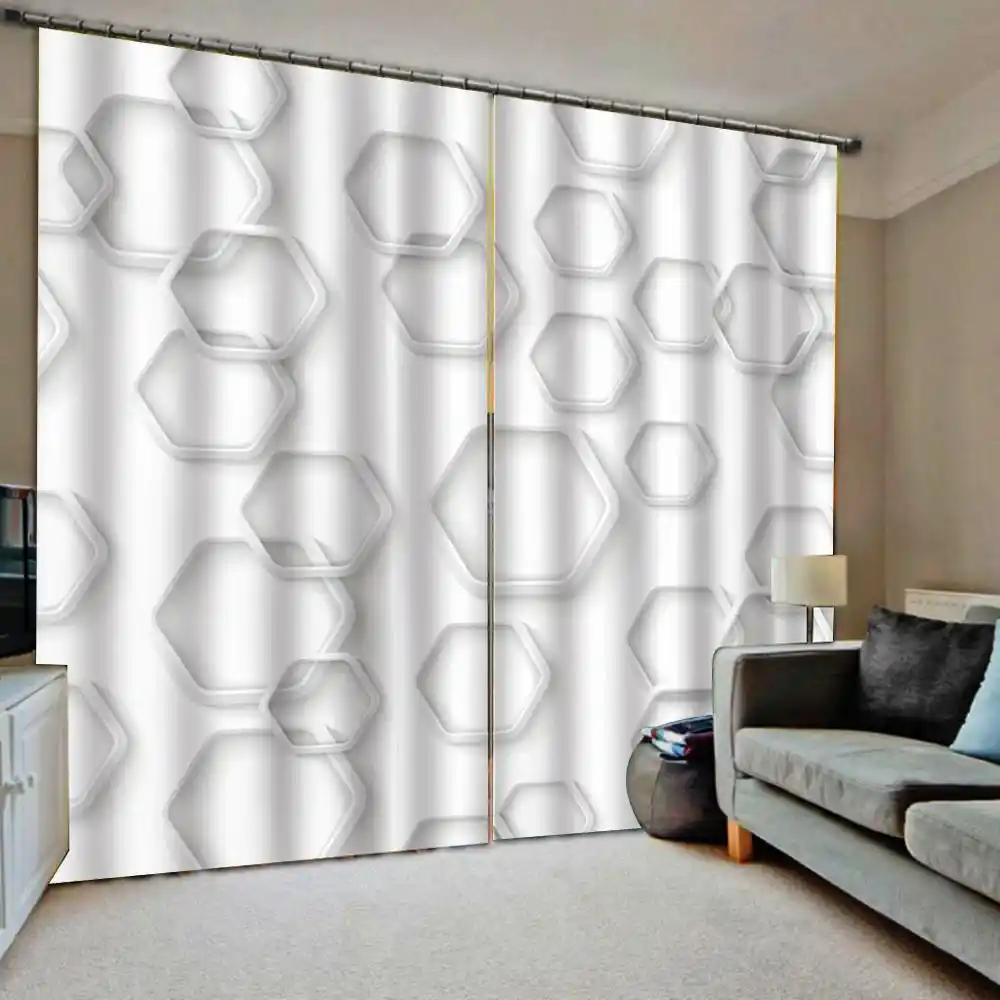 Custom Hexagonal Geometry Window Curtains Large Window Living Room Blackout Drapes Decor Curtains AliExpress