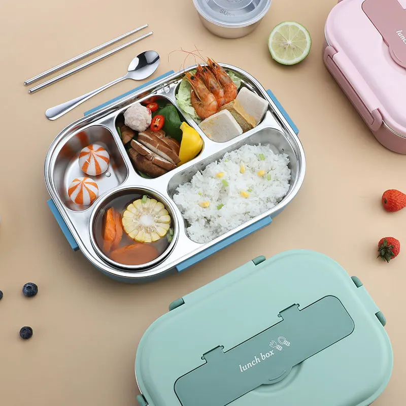Stainless Steel Lunch Box Portable Microwave Bento Box Leakproof Separated Heated Food Storage