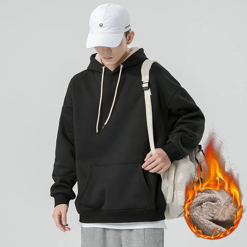 Men Warm Hoodies Sweatshirts Autumn Winter Hip Hop Streetwear Men Pullover Sweatshirts Mens Solid Color Loose Hooded Coat MY674