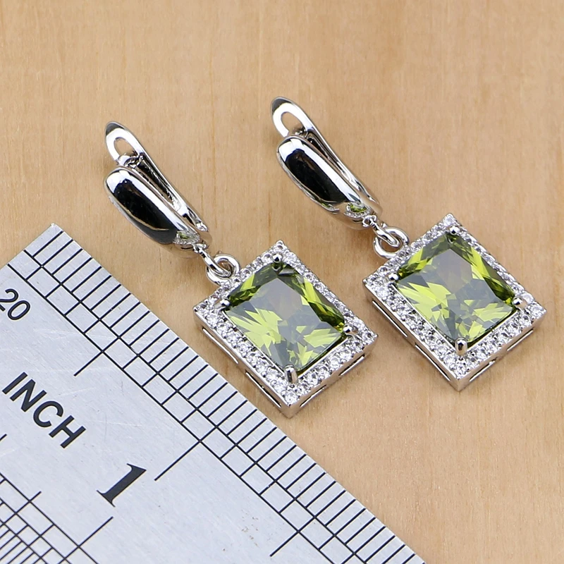 Square 925 Sterling Silver Jewelry Olive Green Cubic