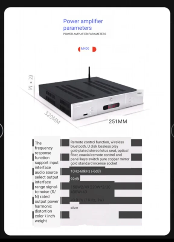 M400 HIFI усилитель мощности 2,0 канал U диск Bluetooth 5,0 домашний усилитель высокой мощности аудио динамик