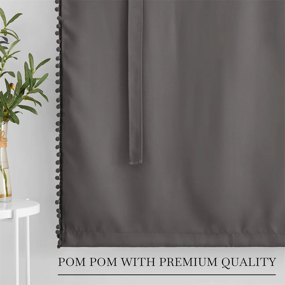 NICETOWN Tie Up Shade Rod Pocket Blackout Curtain with Small Ball Modern European and American Style for Kitchen Small Window