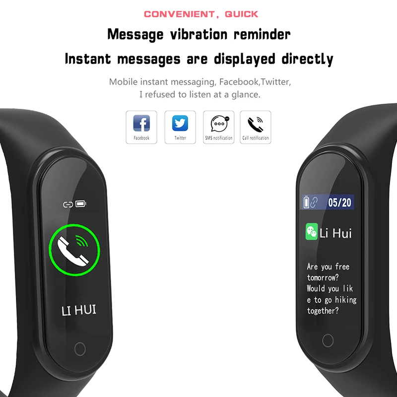  Smart Band 4 IP67 Waterproof 5 Colors Smart Band Screen Bracelet Heart Rate Fitness Music Bluetooth - 4000036394653