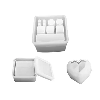 

Box Resin Molds Jewelry Box Molds with 9-Slot Epoxy Molds, Diamond Heart Molds, Square Silicone Molds for Making Resin Box
