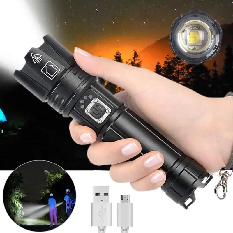Супер мощный XHP70 светодиодный usb-фонарик с зумом для зарядки, алюминиевый сплав, дальность действия, водонепроницаемый, 5 В, для охоты, для улицы