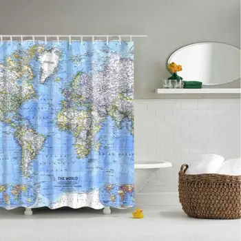 

Different World map Pattern Shower Curtain Printing Bathroom Curtain Shower Wall Hanging map Curtain World map Shower Curtain
