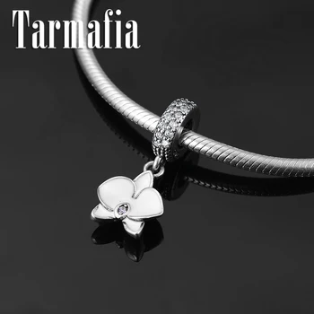

Authentic 925 Sterling Silver White Enamel Butterfly orchid Flower Pendants Beads Fit Original European Charm Bracelet Jewelry