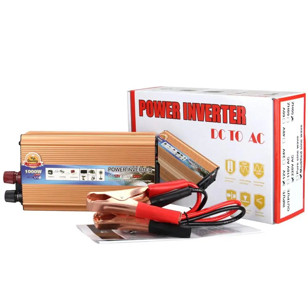 12V-220V Модифицированный синусоидный инвертор DC 12 V/24 V к переменному току 220V 1000W с универсальным гнездом USB Порты и разъёмы для автомобиля на солнечной батарее Мощность инвертор - Цвет: 12V-220V