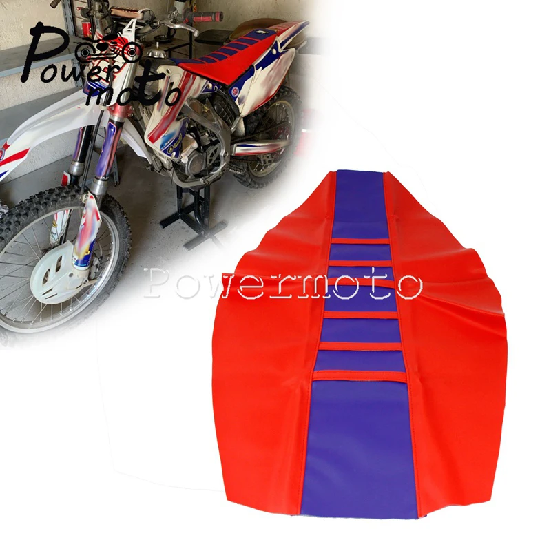 JFGRACING Red/Blue Gripper Rubber Soft Motorcycle Seat Cover For 50-125cc Honda CRF50 XR50 Pit Dirt Bikes 