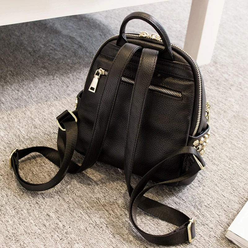 Backpack female leather Korean version of the tide fashion mini simple leather college wind wild small backpack female bag