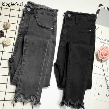 

High Waist Skinny Stretch Jeans Women Leisure Fur-lined Leisure Chic Womens Korean Style Solid Vintage Denim Pencil Trousers New