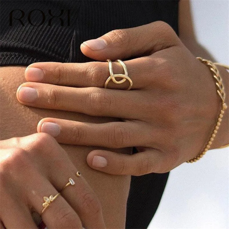 ROXI Dainty белые хрустальные кольца для женщин простой массивный горный хрусталь Свадебные кольца подарки кольца из стерлингового серебра 925