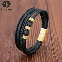 Luxury Stainless Steel Beaded Bracelet Fashion Men’s Jewelry Classic Multilayer Braided Leather Bracelet Homme New Year Men Gift