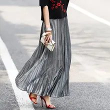 Женская длинная Плиссированная юбка на весну и осень, модные одноцветные юбки для женщин с высокой талией, золотистые пляжные юбки, женская одежда