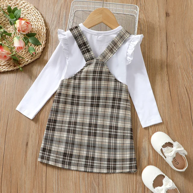 2piece Toddler Girl Ruffled Longsleeve White Top and Button Design