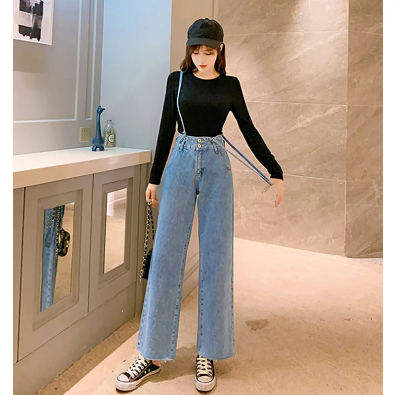 

JUJULAND Ladies Denim High Waist Jeans Boyfriend Jeans For Women Womans Pants Female Wide Leg Mom Jeans Large Sizes 1957