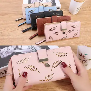 

Women's Clutch Wallet 5 Colors 1PC Soft PU Leather Female Leaf Hollow Designer Wallets Coin Card Purse Women Wallet