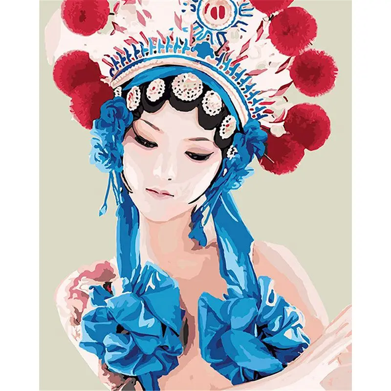 

RUOPOTY Painting By Numbers DIY Beijing Opera characters Beautiful Figure Canvas Wedding Decoration Art picture Painted Gift