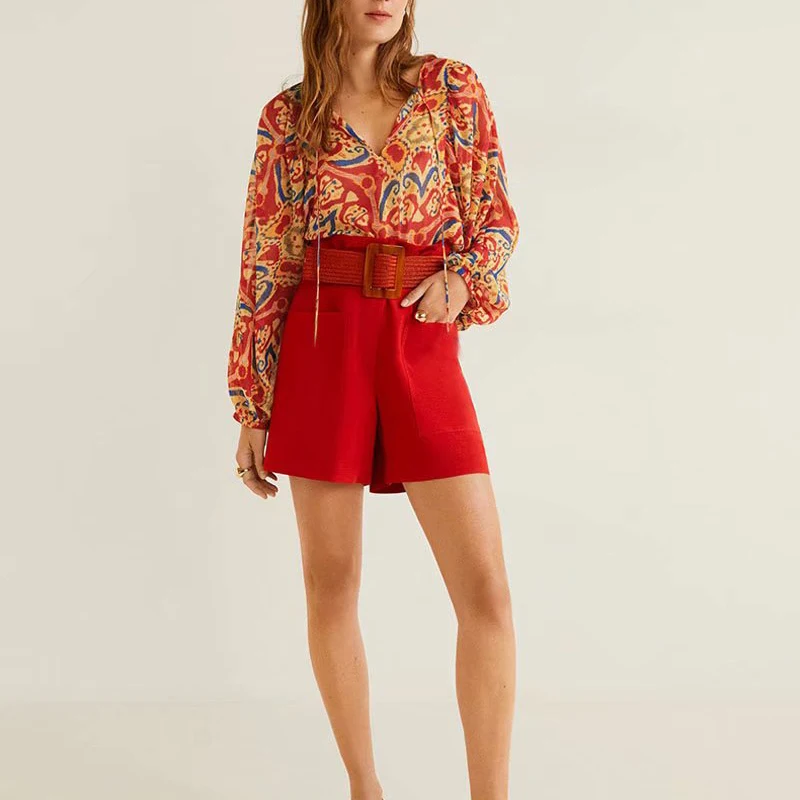 Bella Philosophy/Женская Осенняя блузка с длинными рукавами, рубашки с цветочным принтом в винтажном стиле, женская блуза на шнуровке, уличные женские свободные v-образные вырезы
