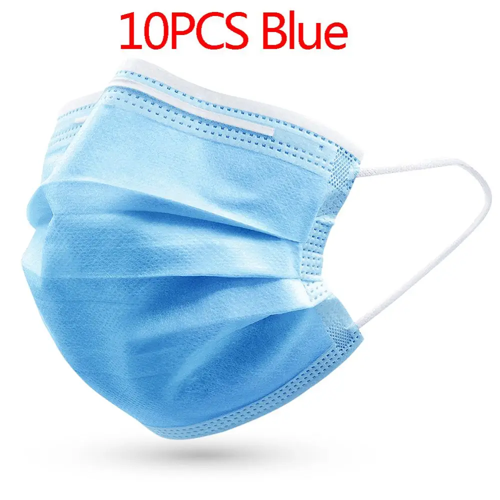 

10PCS Disposable 3-Layer Face Mask Dust Proof Antiviral Anti Germ Protective Mask Earloop Mouth Covers Store in Stock