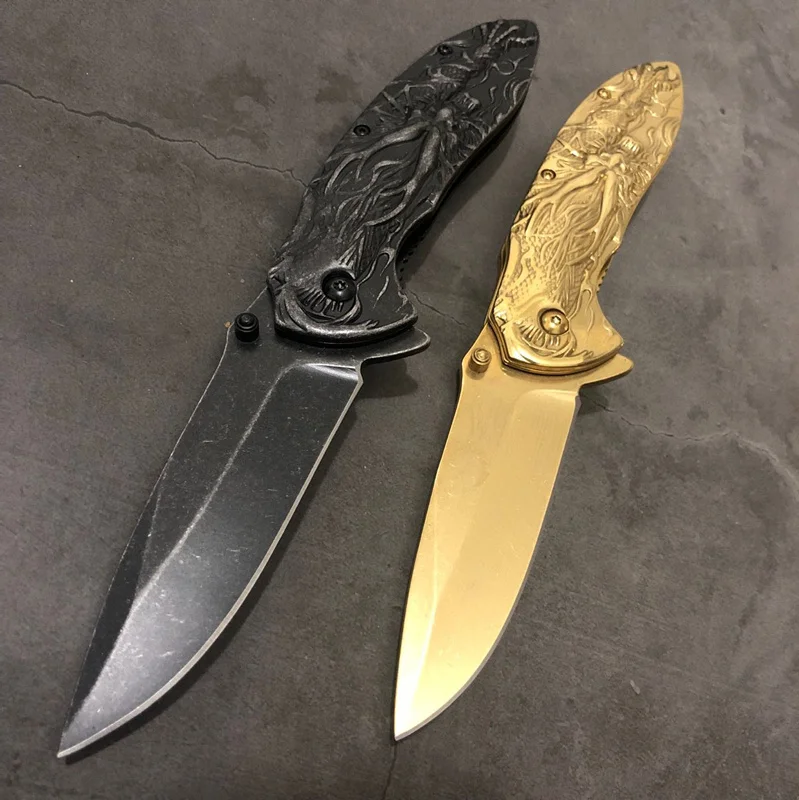 3D дракон король резьба Stonewash Тактический выживания туристические охотничьи ножи из нержавеющей стали Открытый карманный складной Ножи подарок