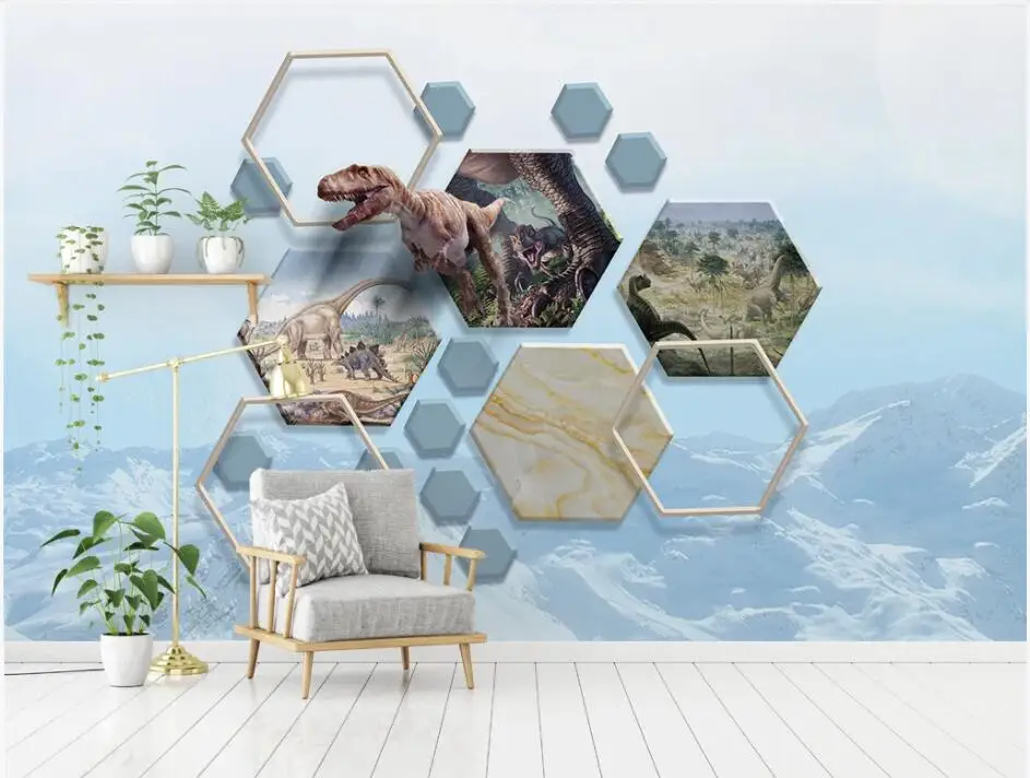 

WDBH Custom mural 3d photo wallpaper Dinosaur geometric square marble home decor 3d wall murals wallpaper for living room