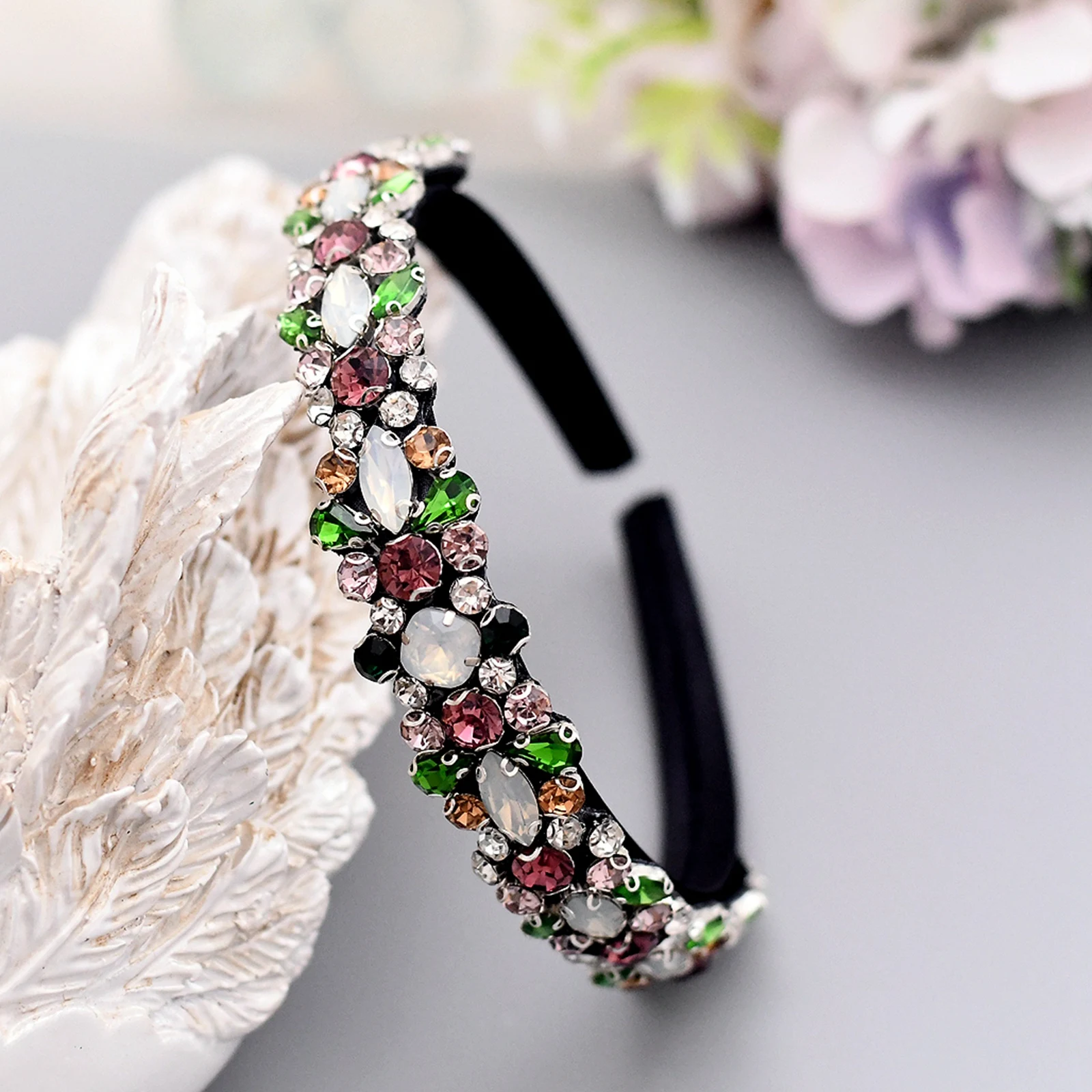 Sparkle Hair Accessories Baroque Green Rhinestone Headband Fashion