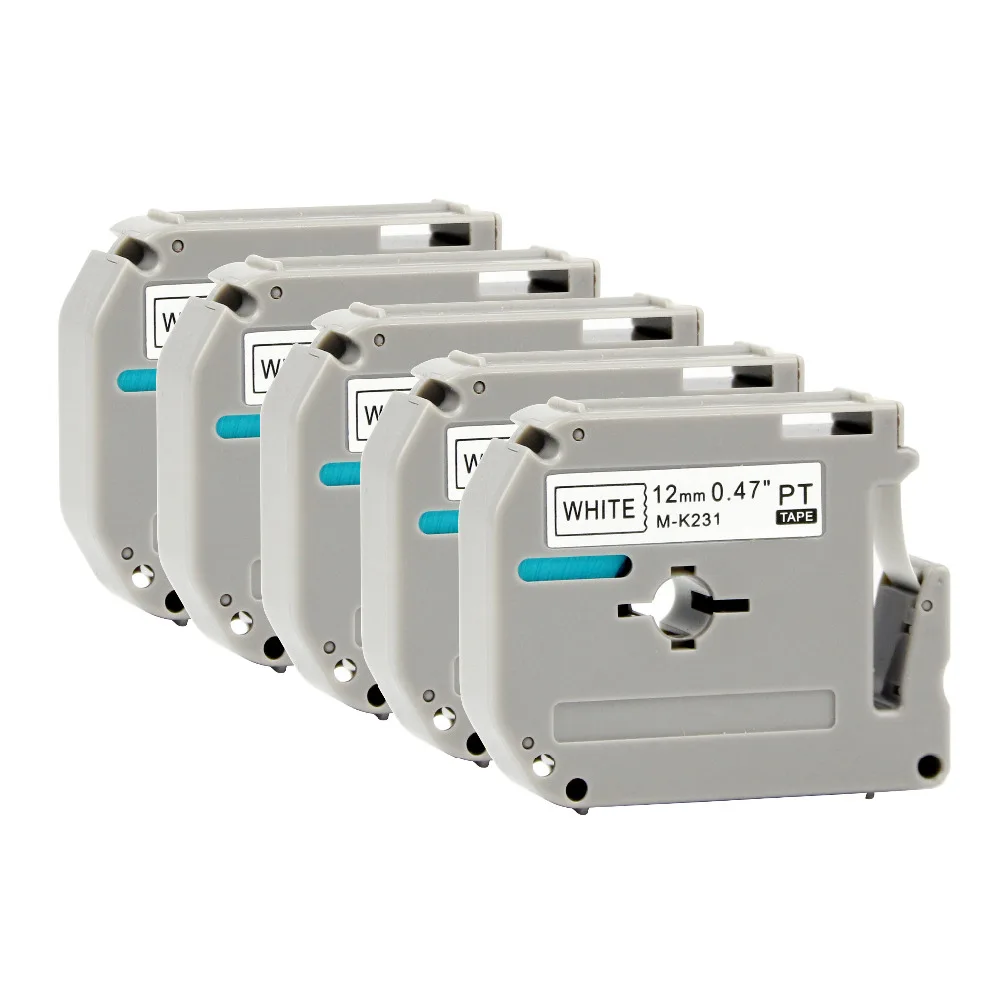

M-K231 MK-231 Compatible for Brother Label Tape 5PCS 12mm Black on White Printer Ribbon for Brother Label Maker