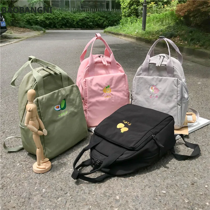 

Ladies Backpacks Waterproof Nylon Fabric Cute Embroidery Women Backpacks College School Books Bag For Teeanger Girls Travel Bags