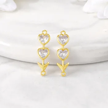 

2PCS 5x29MM Hole 1MM 24K Gold Color Plated Brass with Zircon Two Heart Charms Pendant Connector High Quality Jewelry Accessories